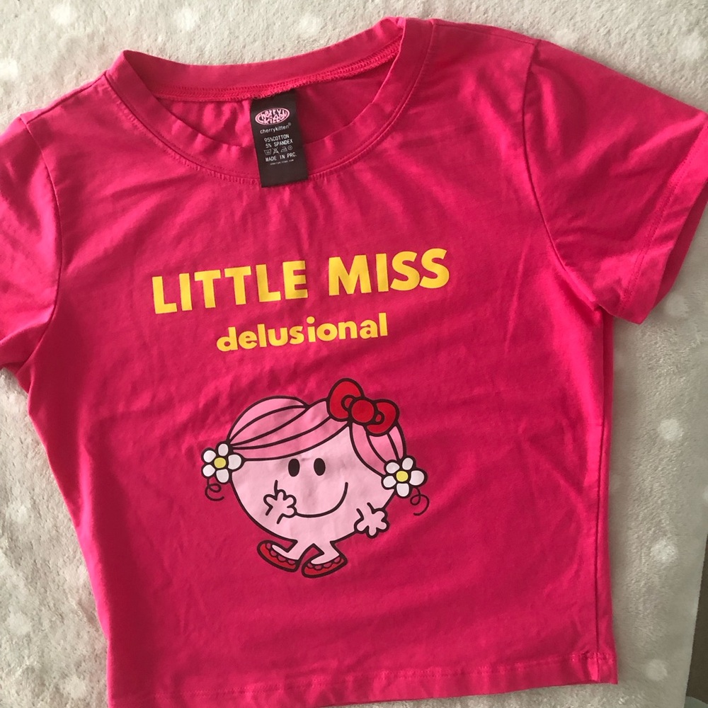 Little Miss Girls Bright Pink Graphic Tee with Yellow Text